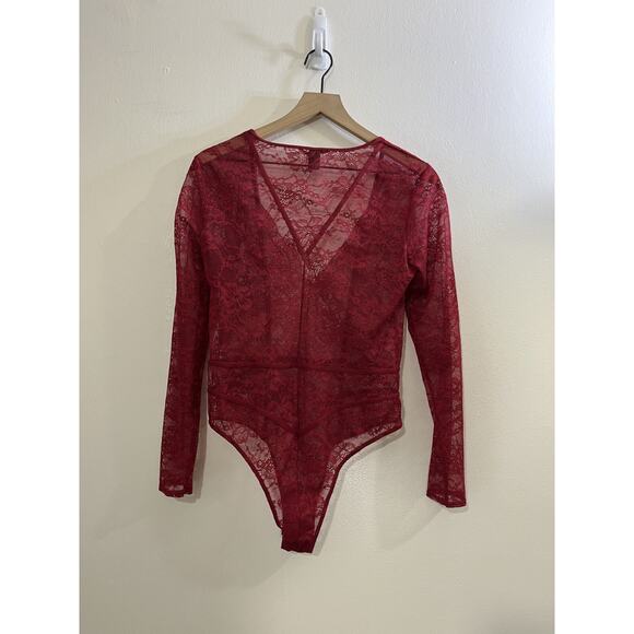 Y2K Romance Sheer Lace Bodysuit Top L Coquette Whimsigoth Fairygoth Witch Floral - Picture 6 of 12